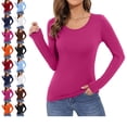 thumbnail image 1 of Women's Long Sleeve T-Shirt Crewneck Rayon Slim Fit Stretchy Layer T Shirts Basic Tops Plus Size Fall Tops Hot Pink M, 1 of 4