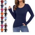 thumbnail image 1 of Women's Long Sleeve T-Shirt Crewneck Rayon Slim Fit Stretchy Layer T Shirts Basic Tops Plus Size Fall Tops Navy XS, 1 of 4