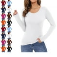 thumbnail image 1 of Women's Long Sleeve T-Shirt Crewneck Rayon Slim Fit Stretchy Layer T Shirts Basic Tops Plus Size Fall Tops White XL, 1 of 4