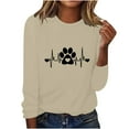 thumbnail image 1 of Women's Long Sleeve T-Shirt Cute Paw Heart Printed Dressy Loose Crew Neck Blouse Business Casual Tunic Tops, 1 of 4