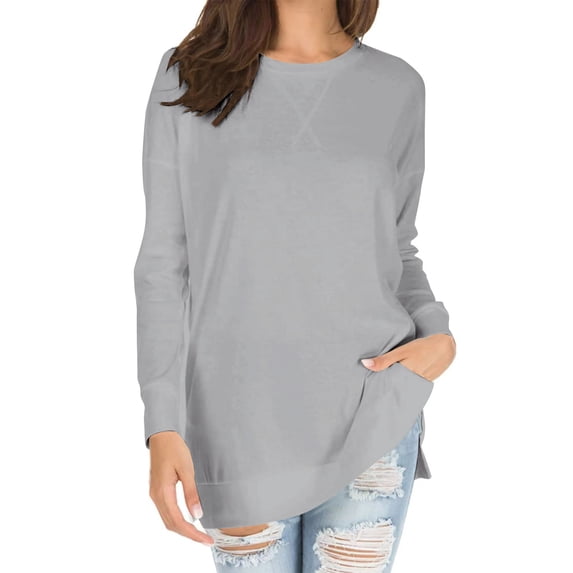 Women's Long Sleeve T-Shirt Grey Long Sleeve T-Shirt For Women Casual Everyday Top Women Blending Shirts