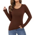 thumbnail image 1 of Women's Long Sleeve T-Shirt Scoop Neck Basic Layer Stretchy Shirts Coffee L, 1 of 3