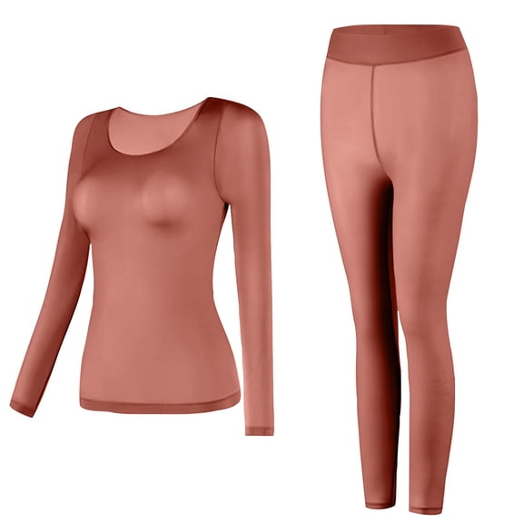Women's Long Sleeve T-Shirt Scoop Neck Basic Layer Stretchy Shirts with Pants Solid Undershirts Pajamas Sets Wine,XL