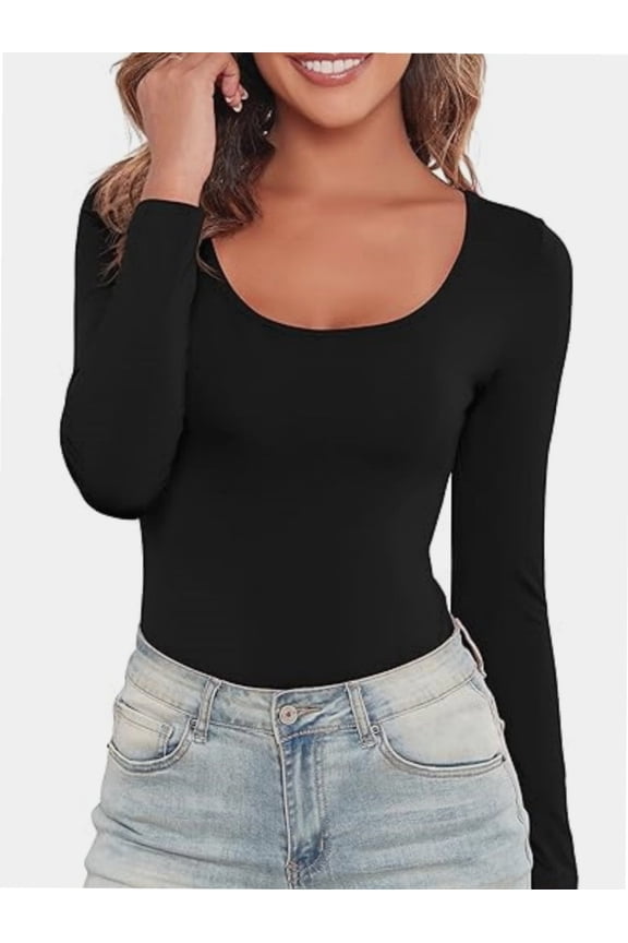 Women's Long Sleeve T-Shirt Scoop Neck Slim Fit Stretchy Layer T Shirts Tops