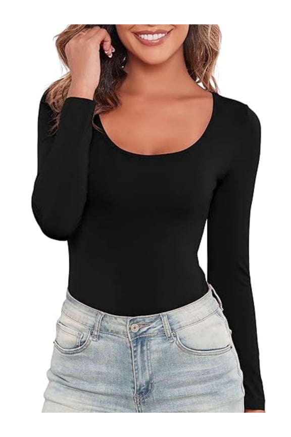 Women's Long Sleeve T-Shirt Scoop Neck Slim Fit Stretchy Layer T Shirts Tops
