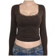 thumbnail image 1 of Women's Long Sleeve T Shirt Spliced Lace Neck Crop Design for Everyday Wear, 1 of 7