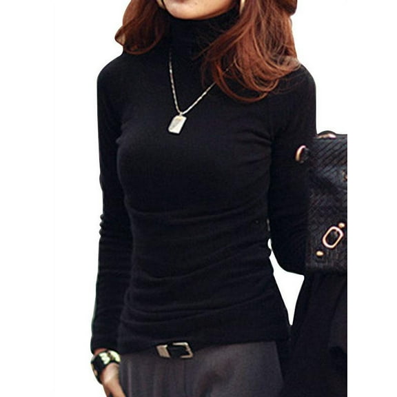 Women's Long Sleeve T-Shirt Turtleneck Lightweight Pullover Bottoming Tops
