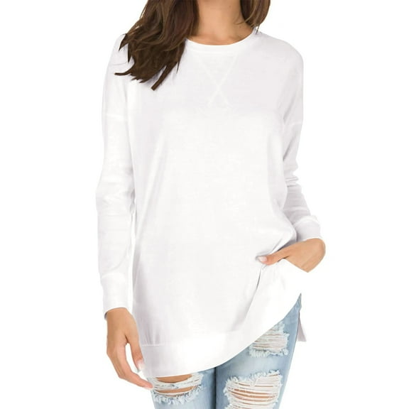 Women's Long Sleeve T-Shirt WCJM Women Blending Shirts White Casual Long Sleeve T-Shirt Women's Comfortable Top