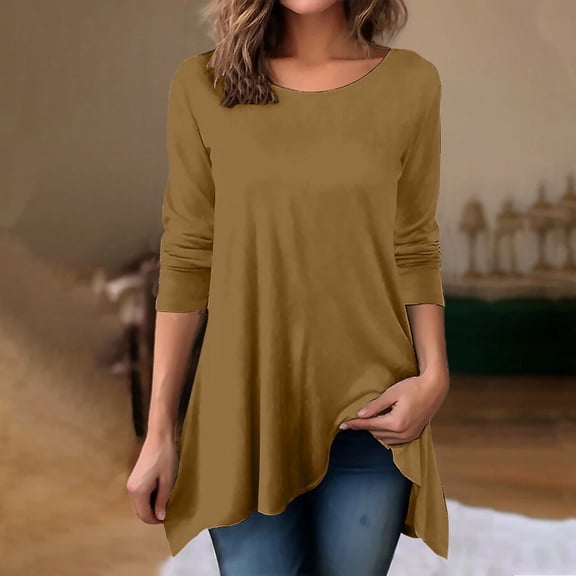 Women's Long Sleeve T-Shirt WCJM Women's Long Sleeve Crew Neck Spring Summer Fall Solid Color Casual Pullover Top Women Blending Shirts