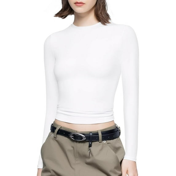 Women's Long Sleeve T Shirts Crew Neck Slim Fit Tops Sexy Basic Tee Smoke Cloud Pro Collection