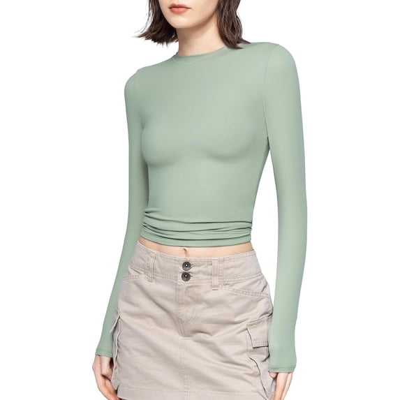 Women's Long Sleeve T Shirts Crew Neck Slim Fit Tops Sexy Basic Tee Smoke Cloud Pro Collection