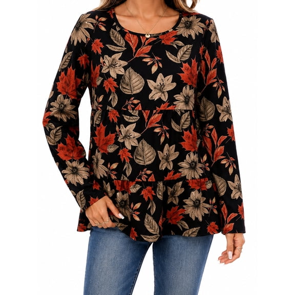 Women's Long Sleeve Shirts Floral Tunic Tops Casual Printed Blouses Loose Fit Women's Tops for Spring Fall Winter Available in Plus Size