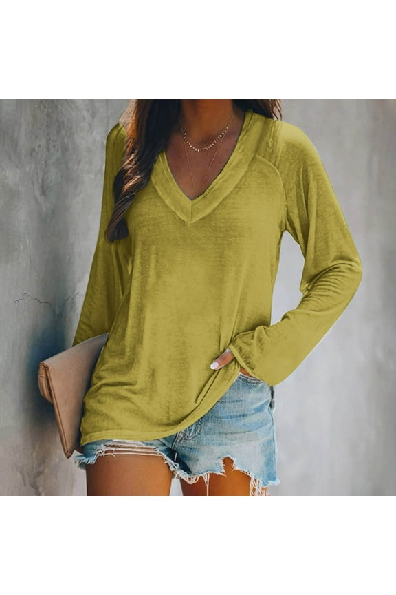 Women's Long Sleeve T Shirts Scoop Neck Slim Fit Going Out Tops, Tight Long Sleeve Shirts for Women, Basic Tees for Women Yellow S