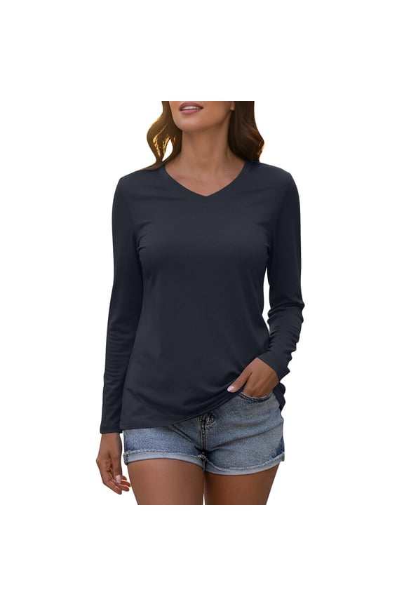 Women's Long Sleeve T Shirts V-Neck UPF 50+ UV Sun Shirt Quick Dry Performance Tees Workout Athletic Tops
