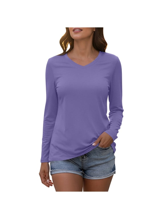 Women's Long Sleeve T Shirts V-Neck UPF 50+ UV Sun Shirt Quick Dry Performance Tees Workout Athletic Tops