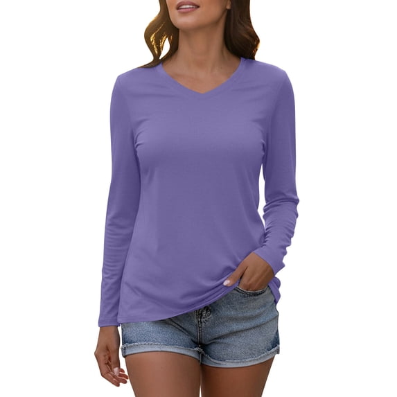 Women's Long Sleeve T Shirts V-Neck UPF 50+ UV Sun Shirt Quick Dry Performance Tees Workout Athletic Tops
