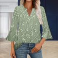 thumbnail image 1 of Women's Long Sleeve T-shirt 3/4 Length Sleeve Womens Tops V Neck Spring Shirts 2025 Petal Bell Sleeve Plus Size Boho Ethnic Style Tee Shirts,Green Women's Long sleeve T-shirt S, 1 of 6