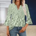 thumbnail image 1 of Women's Long Sleeve T-shirt 3/4 Length Sleeve Womens Tops V Neck Spring Shirts 2025 Petal Bell Sleeve Plus Size Boho Ethnic Style Tee Shirts,Green Women's Long sleeve T-shirt S, 1 of 6