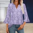 thumbnail image 1 of Women's Long Sleeve T-shirt 3/4 Length Sleeve Womens Tops V Neck Spring Shirts 2025 Petal Bell Sleeve Plus Size Boho Ethnic Style Tee Shirts,Purple Women's Long sleeve T-shirt XXXL, 1 of 6