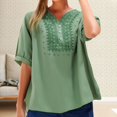 thumbnail image 1 of Women's Long Sleeve T-shirt 3/4 Sleeve Linen Shirts For Women 2025 Cotton Summer Retro Embroidered Boho Tops Casual Trendy Vacation Blouse,Green Women's Long sleeve T-shirt XL, 1 of 6