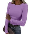 thumbnail image 1 of Women's Long Sleeve T-shirt Going Out Tops For Women Fall Long Sleeve Lightweight Tops Ribbed Crew Neck Shirts Winter Trendy Travel Clothes,Purple Women's Long sleeve T-shirt M, 1 of 6