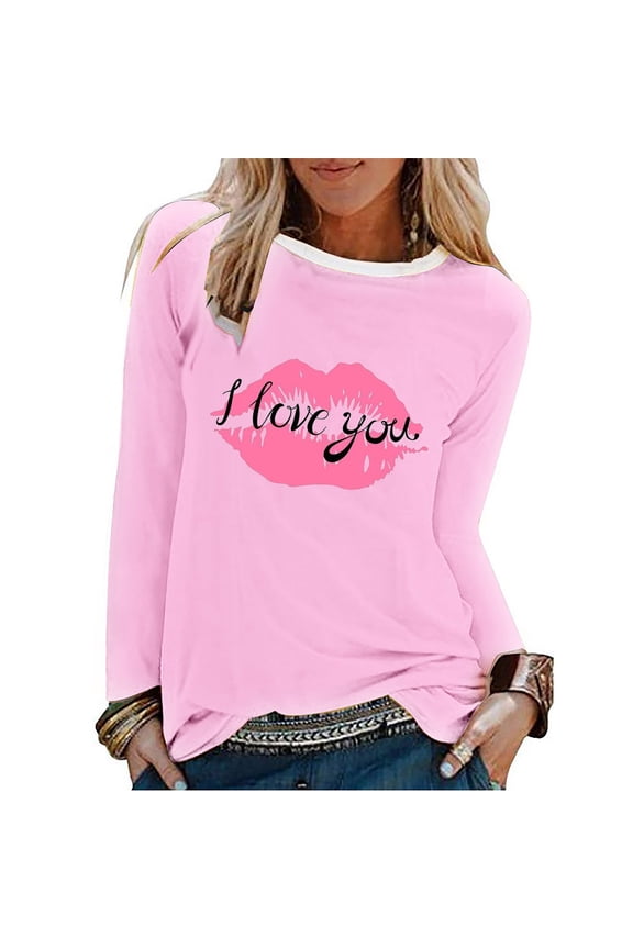 Women's Long Sleeve T-shirt Ladies Long Sleeve Crewneck Top Big Lips Print Pullover Casual T Shirt, Women's Long sleeve T-shirt