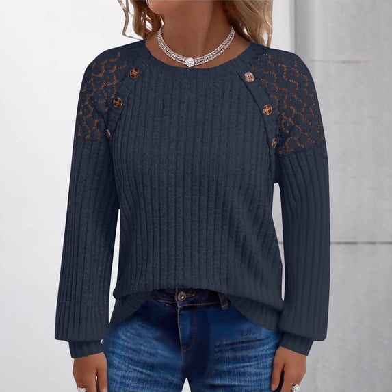Women's Long Sleeve T-shirt Long Sleeve Shirts Lightweight Sweaters Casual Shirt V Neck Lace 2025 Fall Fashion Clothes,Blue Women's Long sleeve T-shirt XXXL
