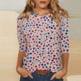 thumbnail image 1 of Women's Long Sleeve T-shirt Women 3/4 Sleeve Spring And Patriotic Top Women Neck Festival Blouses Clothes,Pink Women's Long sleeve T-shirt S, 1 of 5