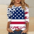 thumbnail image 1 of Women's Long Sleeve T-shirt Women 3/4 Sleeve Spring And Patriotic Top Women Neck Festival Blouses Clothes,White Women's Long sleeve T-shirt S, 1 of 5