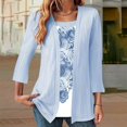 thumbnail image 1 of Women's Long Sleeve T-shirt Women 3/4 Sleeves Open Front Lightweight Cardigan,Blue Women's Long sleeve T-shirt XXL, 1 of 4