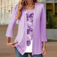 thumbnail image 1 of Women's Long Sleeve T-shirt Women 3/4 Sleeves Open Front Lightweight Cardigan,Purple Women's Long sleeve T-shirt L, 1 of 4