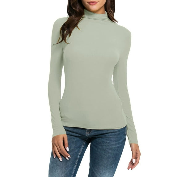 Women's Long Sleeve T-shirt Women Casual Solid Long Sleeve Mock Turtleneck Blouse Tops Slim Fit Stretchy Layer Tee Shirts,Yellow Women's Long sleeve T-shirt L