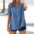thumbnail image 1 of Women's Long Sleeve T-shirt Women'S Convertible Linen Shirt - 7-Way Wear Long Sleeve Top,Blue Women's Long sleeve T-shirt 3XL, 1 of 7