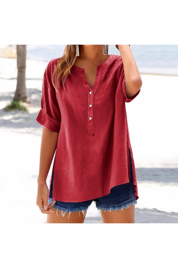 Women's Long Sleeve T-shirt Women'S Office Ready Linen Shirt - Structured Long Sleeve Blouse,Red Women's Long sleeve T-shirt 5XL
