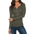 thumbnail image 1 of Women's Long Sleeve T-shirt Womens V Neckshirts Long Sleeve Solid Button Down Basic Tops Tees,Green Women's Long sleeve T-shirt XL, 1 of 4