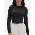 thumbnail image 1 of Women's Long Sleeve T-shirts Crew Neck Slim Fit Layered Crop Tops Soft Basic Tee, 1 of 6