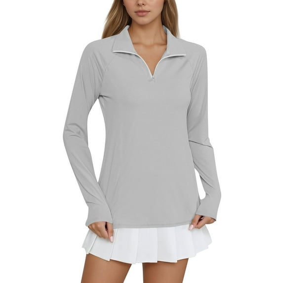 Women's Long Sleeve Tennis Dress with Quarter Zip, Lightweight Athletic Golf Skirt, Moisture Wicking Sportswear for Running, Training, and Outdoor Activities