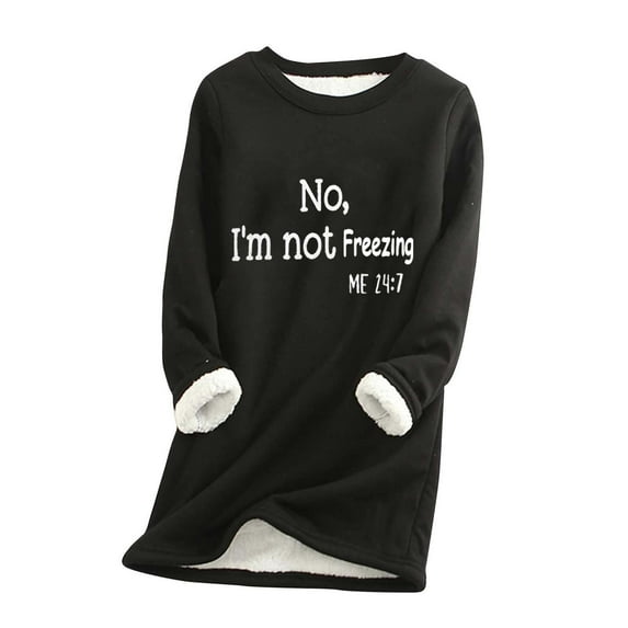 Women's Long Sleeve Thermal Pullover Winter Warm Crewneck Shirts Fleece Lined Floral Printed Tops Fuzzy Loungewear S-2XL