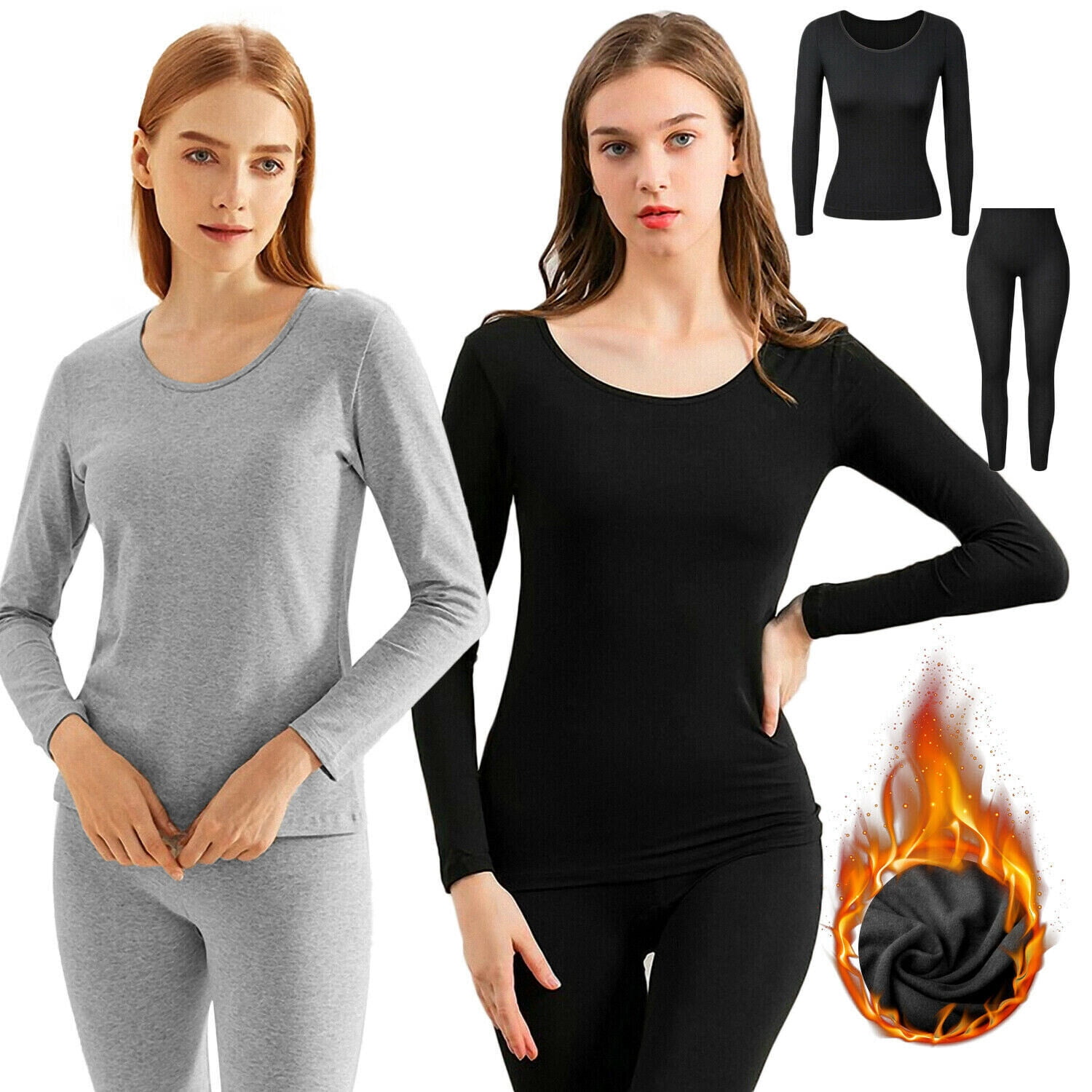 Women's Long Sleeve Thermal Underwear Base Layer Set, Winter Thermal