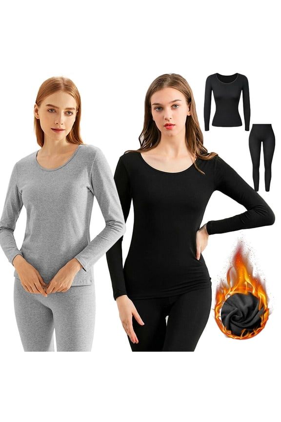Women's Long Sleeve Thermal Underwear Base Layer Set, Winter Thermal Underwear with Fleece Lined