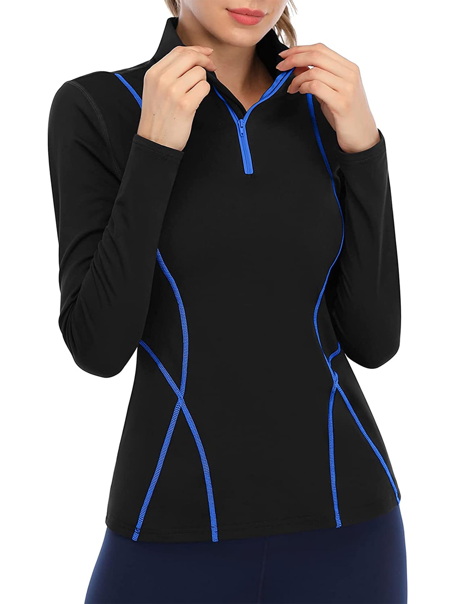 Women's Long Sleeve Thermal Workout Tops Zip Athletic Sweatshirt 1/4