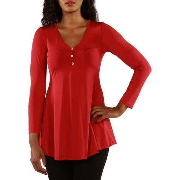 Women's Long Sleeve Three Button Henley Tunic Top