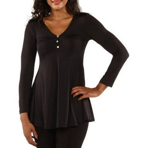 Women's Long Sleeve Three Button Henley Tunic Top