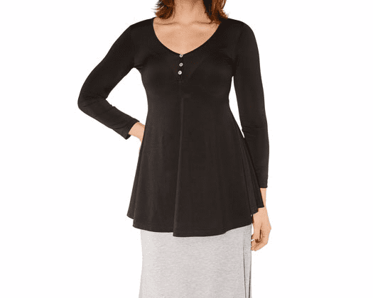Women's Long Sleeve Three Button Henley Tunic Top