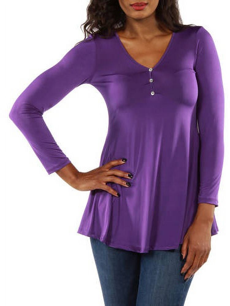Women's Long Sleeve Three Button Henley Tunic Top