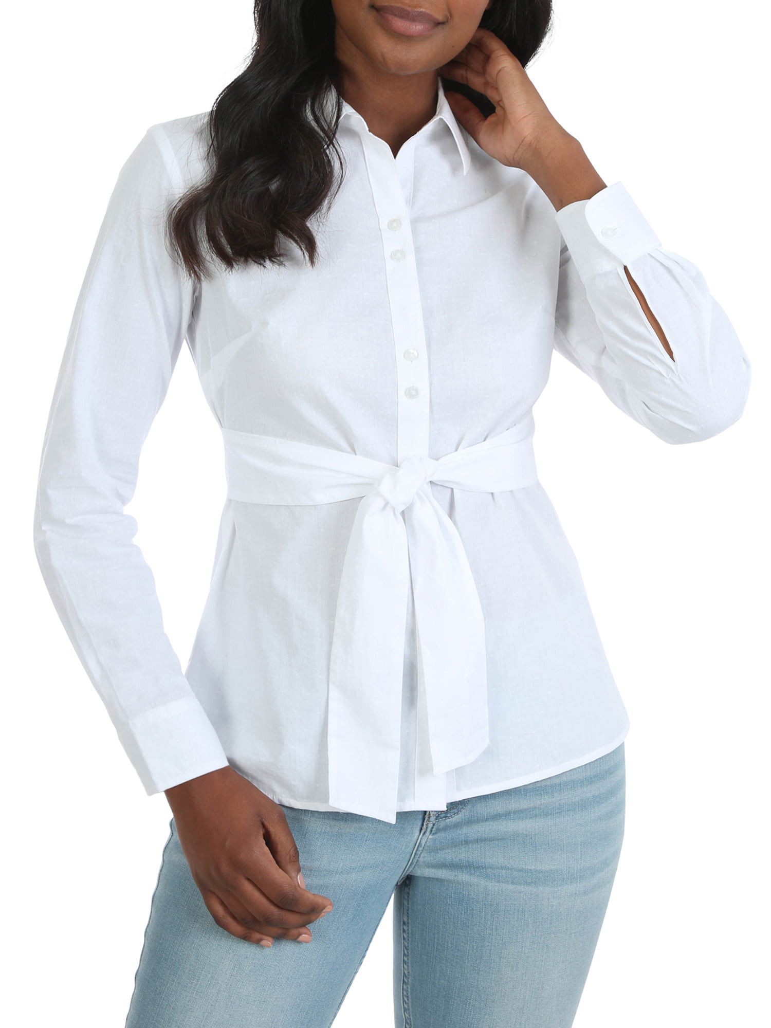 Women's Long Sleeve Tie Waist Shirt