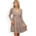 thumbnail image 1 of Women's Long Sleeve Tiered Mini Dress with V-Neckline - Large, Khaki, 1 of 6