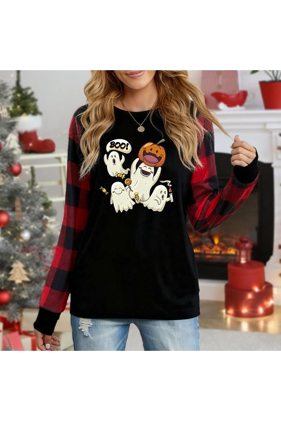 Women's Long Sleeve Top, "Cute Ghosts Boo Halloween Cartoon Graphic" Casual Shirt