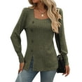 thumbnail image 1 of New Women's Long Sleeve Top Square Collar Pit Stripe Frosted Solid Color Top Button Up T-shirt Female Tops, 1 of 2