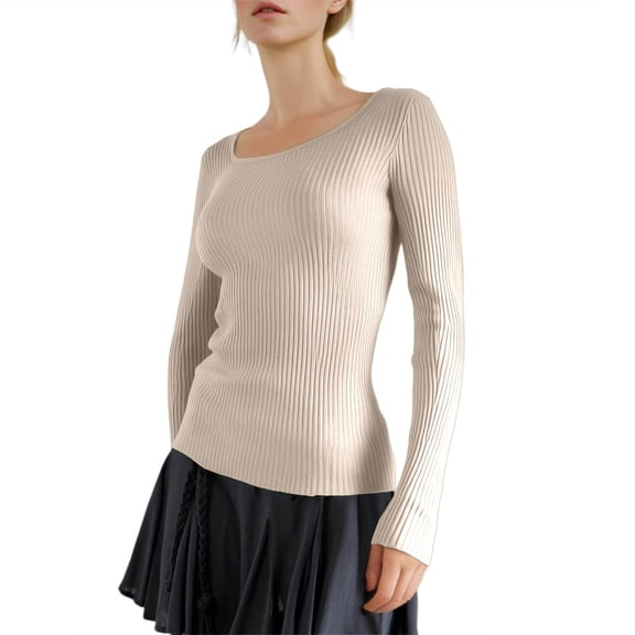 Women's Long Sleeve Tops Blouses for Women Women's Casual U Neck Solid Color Tight Long Sleeved T Shirt Top